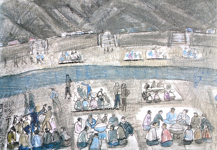 須田剋太『山形市河原芋煮会』