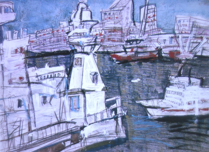 須田剋太『横浜港(Ｃ)』