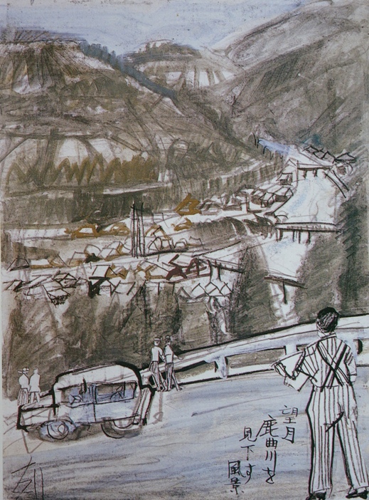 須田剋太『望月　鹿曲川を見下す風景』