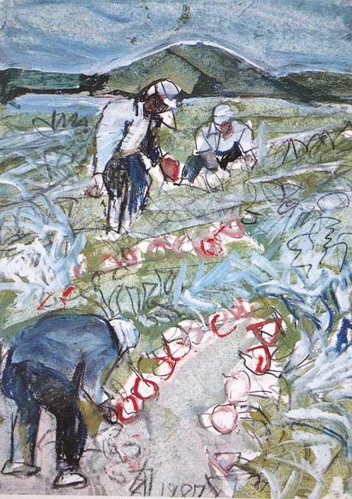 須田剋太『国府の赤かぶＡ)』 