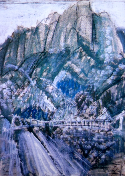 須田剋太『古座川にかかる橋』