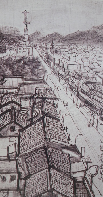 須田剋太『山口市湯田温泉街』