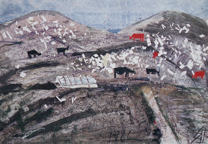 須田剋太『赤牛と黒牛の高原』