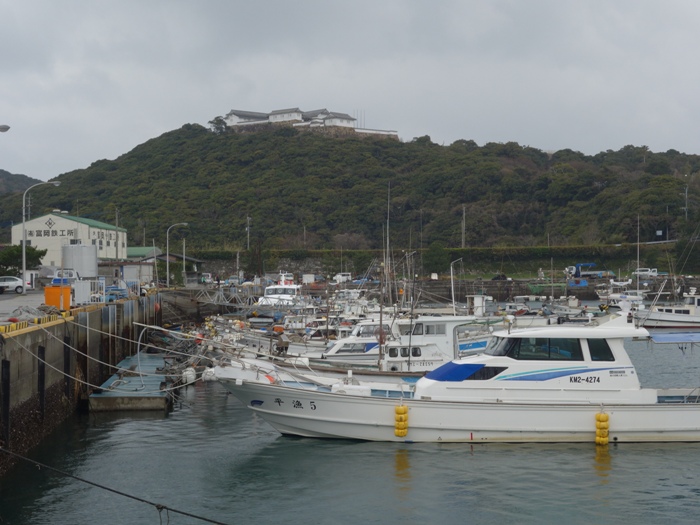 富岡港から富岡城の展望